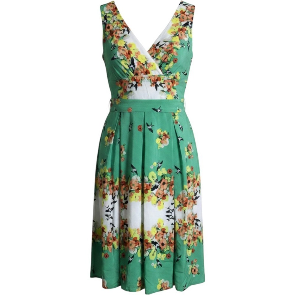 dressbarn green dress | Dresses | Dressbarn Women Floral Size4 Midi Cottagecore Spring Summer Pleated nonsense effortless comfortable elegance